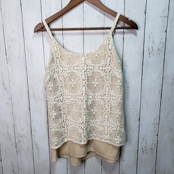 Cabi Ivory Lace Overlay Cami Tank Top Style #798 - Picture 3 of 6